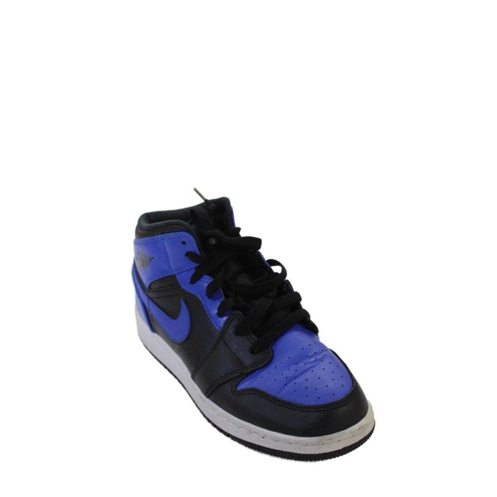 Nike Childrens Boys Air Jordan 1 Mid Hyper Sneakers Royal Blue Black Size 6